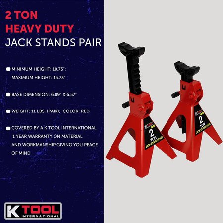 K-TOOL INTERNATIONAL Jack Stands 2Ton (Pair) KTI61201